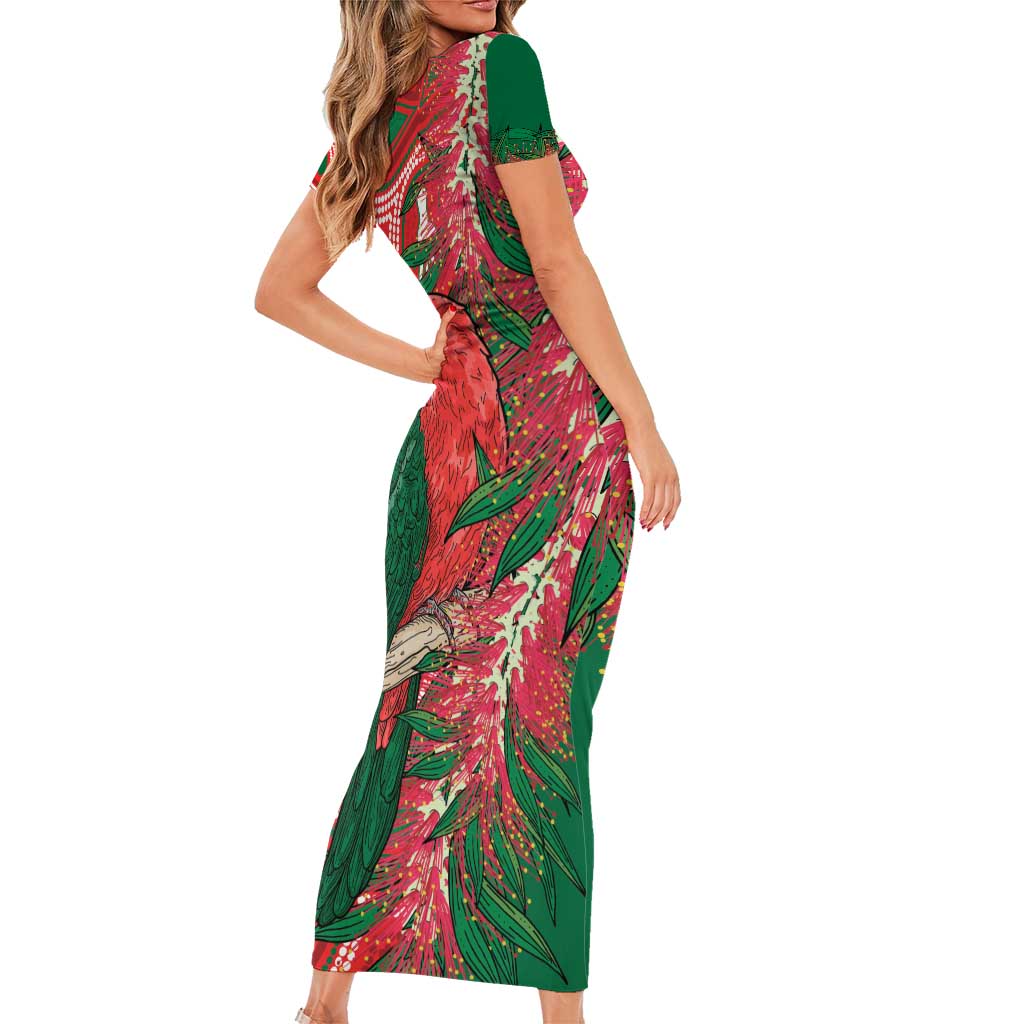 King Parrot Australia Short Sleeve Bodycon Dress Bottlebrushes Aboriginal Art - Aussie Hoodie