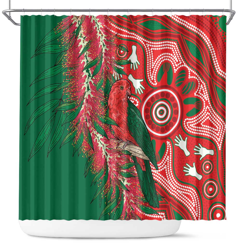 King Parrot Australia Shower Curtain Bottlebrushes Aboriginal Art - Aussie Hoodie