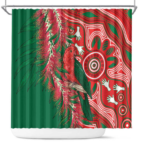 King Parrot Australia Shower Curtain Bottlebrushes Aboriginal Art - Aussie Hoodie