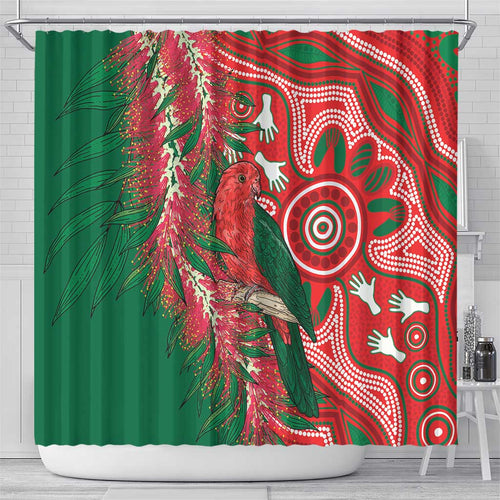 King Parrot Australia Shower Curtain Bottlebrushes Aboriginal Art - Aussie Hoodie