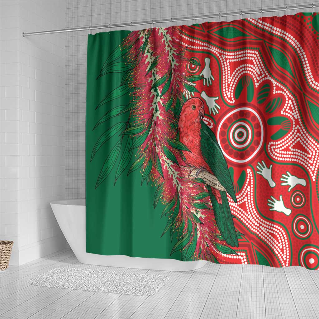 King Parrot Australia Shower Curtain Bottlebrushes Aboriginal Art - Aussie Hoodie