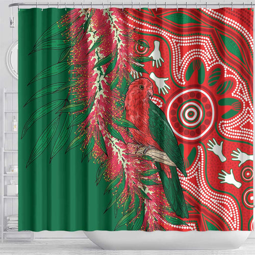 King Parrot Australia Shower Curtain Bottlebrushes Aboriginal Art - Aussie Hoodie