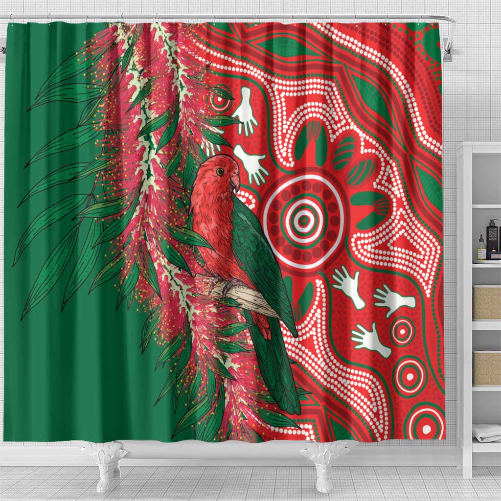 King Parrot Australia Shower Curtain Bottlebrushes Aboriginal Art - Aussie Hoodie