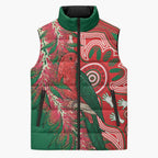 King Parrot Australia Sleeveless Puffer Jacket Bottlebrushes Aboriginal Art - Aussie Hoodie