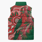 King Parrot Australia Sleeveless Puffer Jacket Bottlebrushes Aboriginal Art - Aussie Hoodie