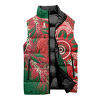 King Parrot Australia Sleeveless Puffer Jacket Bottlebrushes Aboriginal Art - Aussie Hoodie