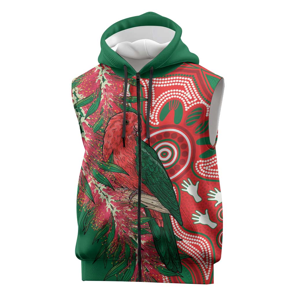 King Parrot Australia Sleeveless Zip Hoodie Bottlebrushes Aboriginal Art LT14
