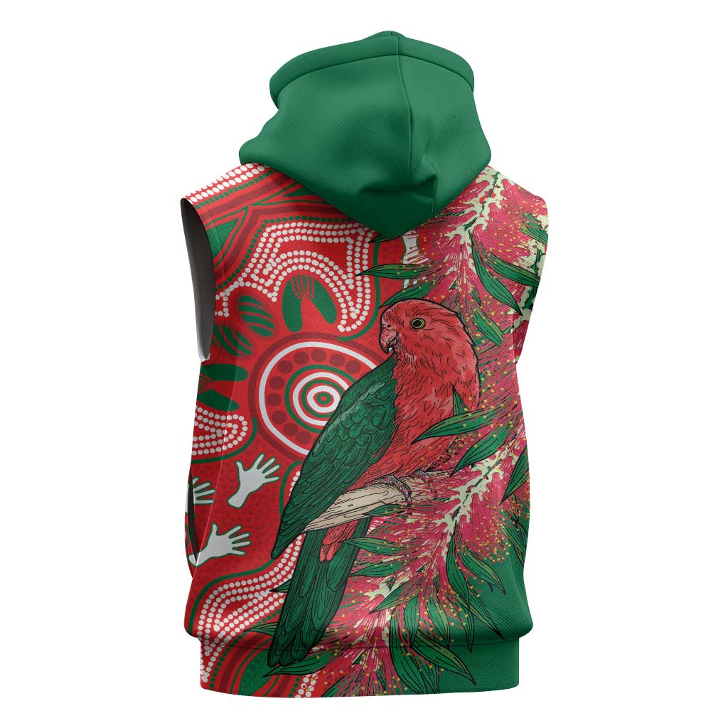 King Parrot Australia Sleeveless Zip Hoodie Bottlebrushes Aboriginal Art LT14