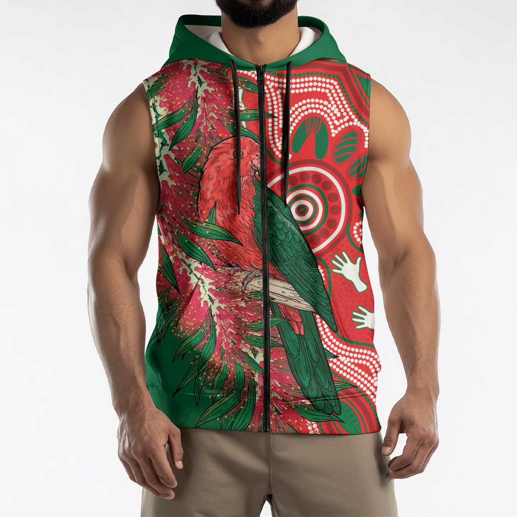 King Parrot Australia Sleeveless Zip Hoodie Bottlebrushes Aboriginal Art LT14