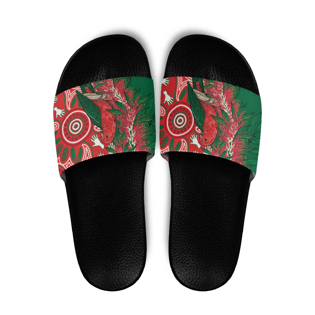 King Parrot Australia Slide Sandals Bottlebrushes Aboriginal Art - Aussie Hoodie