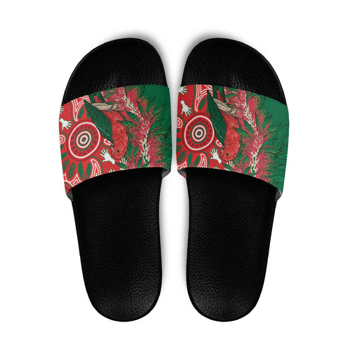 King Parrot Australia Slide Sandals Bottlebrushes Aboriginal Art - Aussie Hoodie
