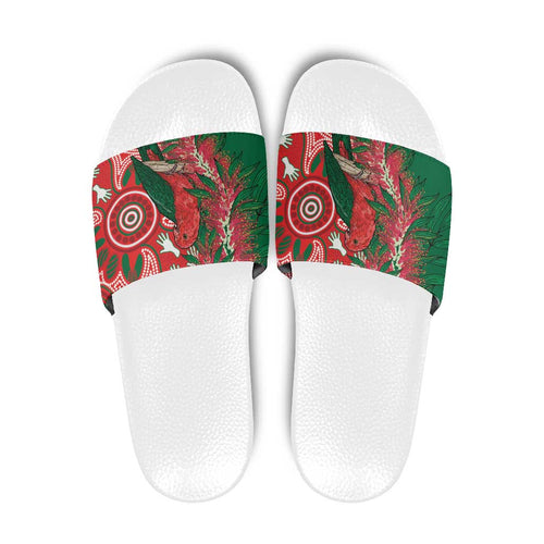 King Parrot Australia Slide Sandals Bottlebrushes Aboriginal Art - Aussie Hoodie