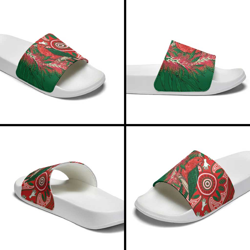 King Parrot Australia Slide Sandals Bottlebrushes Aboriginal Art - Aussie Hoodie