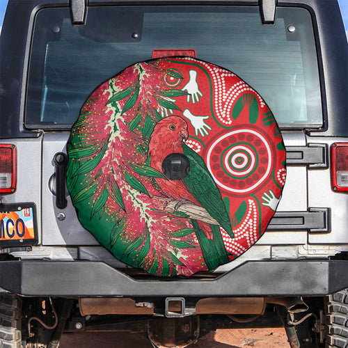 King Parrot Australia Spare Tire Cover Bottlebrushes Aboriginal Art - Aussie Hoodie