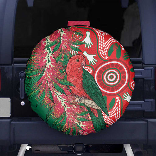 King Parrot Australia Spare Tire Cover Bottlebrushes Aboriginal Art - Aussie Hoodie