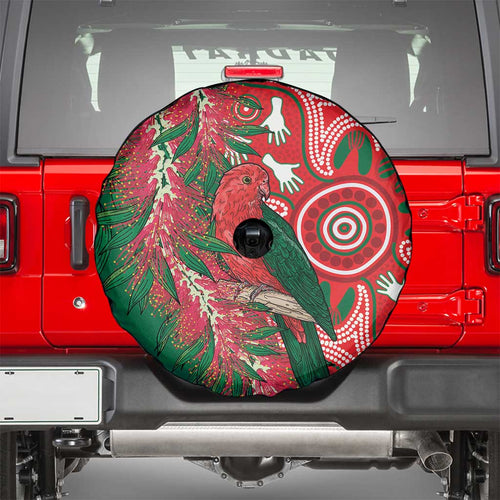 King Parrot Australia Spare Tire Cover Bottlebrushes Aboriginal Art - Aussie Hoodie