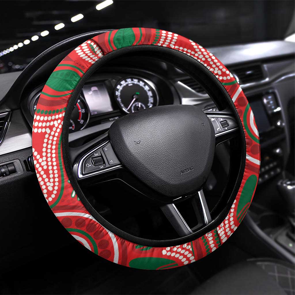 King Parrot Australia Steering Wheel Cover Bottlebrushes Aboriginal Art - Aussie Hoodie
