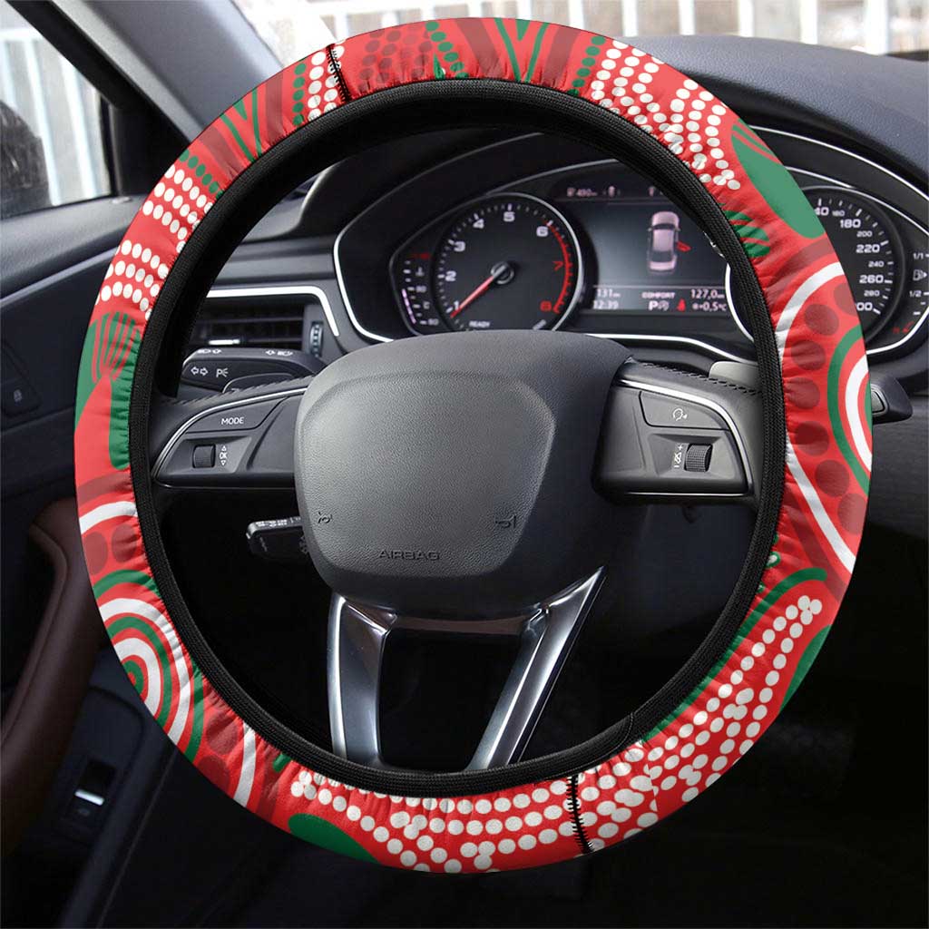 King Parrot Australia Steering Wheel Cover Bottlebrushes Aboriginal Art - Aussie Hoodie