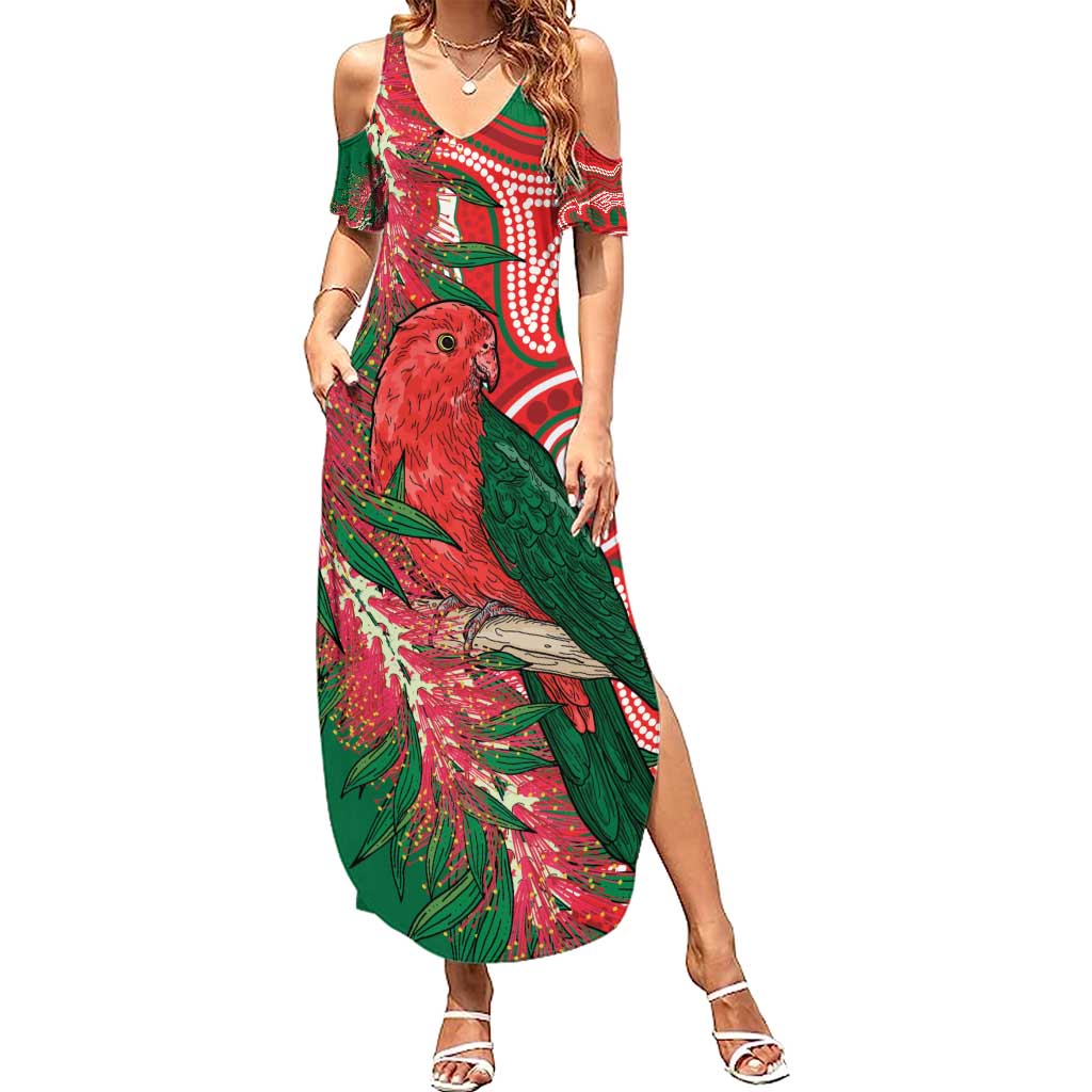 King Parrot Australia Summer Maxi Dress Bottlebrushes Aboriginal Art - Aussie Hoodie