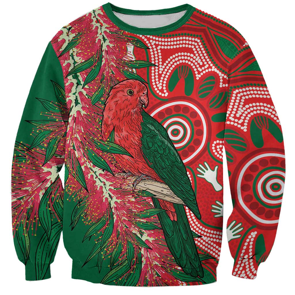 King Parrot Australia Sweatshirt Bottlebrushes Aboriginal Art - Aussie Hoodie