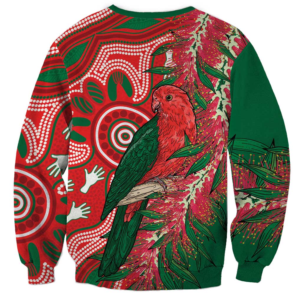 King Parrot Australia Sweatshirt Bottlebrushes Aboriginal Art - Aussie Hoodie