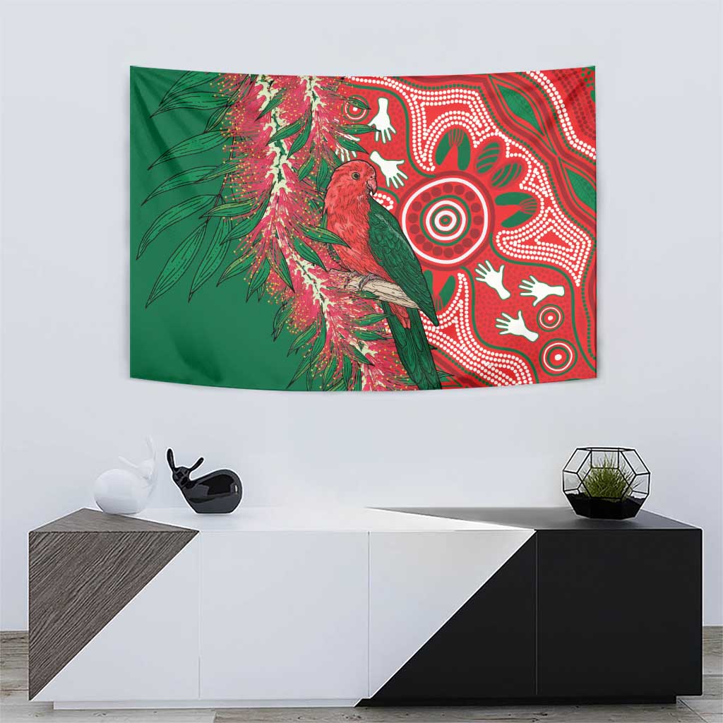 King Parrot Australia Tapestry Bottlebrushes Aboriginal Art - Aussie Hoodie