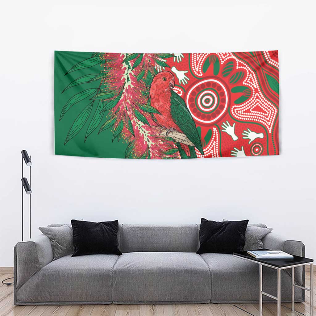 King Parrot Australia Tapestry Bottlebrushes Aboriginal Art - Aussie Hoodie