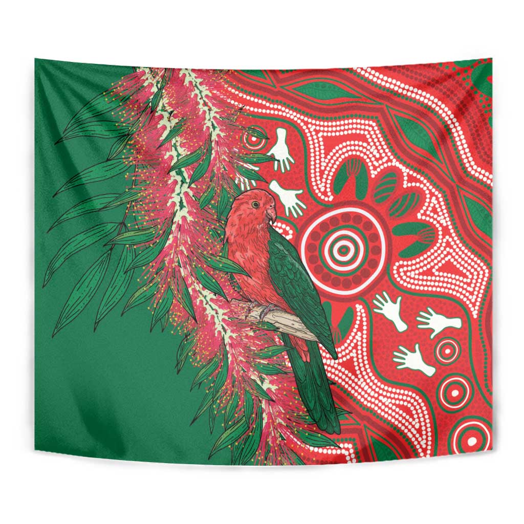 King Parrot Australia Tapestry Bottlebrushes Aboriginal Art - Aussie Hoodie