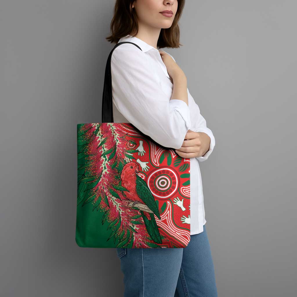 King Parrot Australia Tote Bag Bottlebrushes Aboriginal Art - Aussie Hoodie