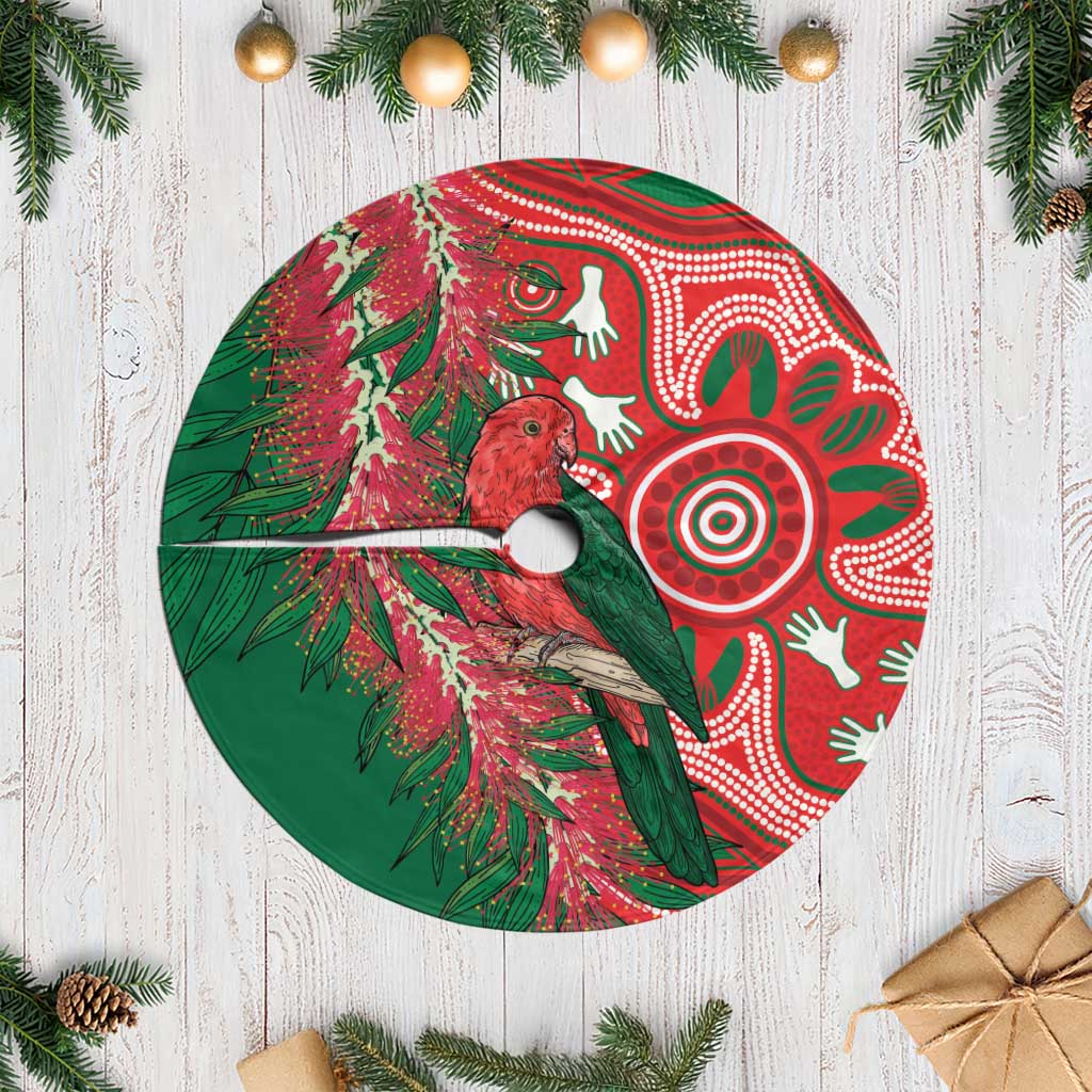King Parrot Australia Tree Skirt Bottlebrushes Aboriginal Art - Aussie Hoodie