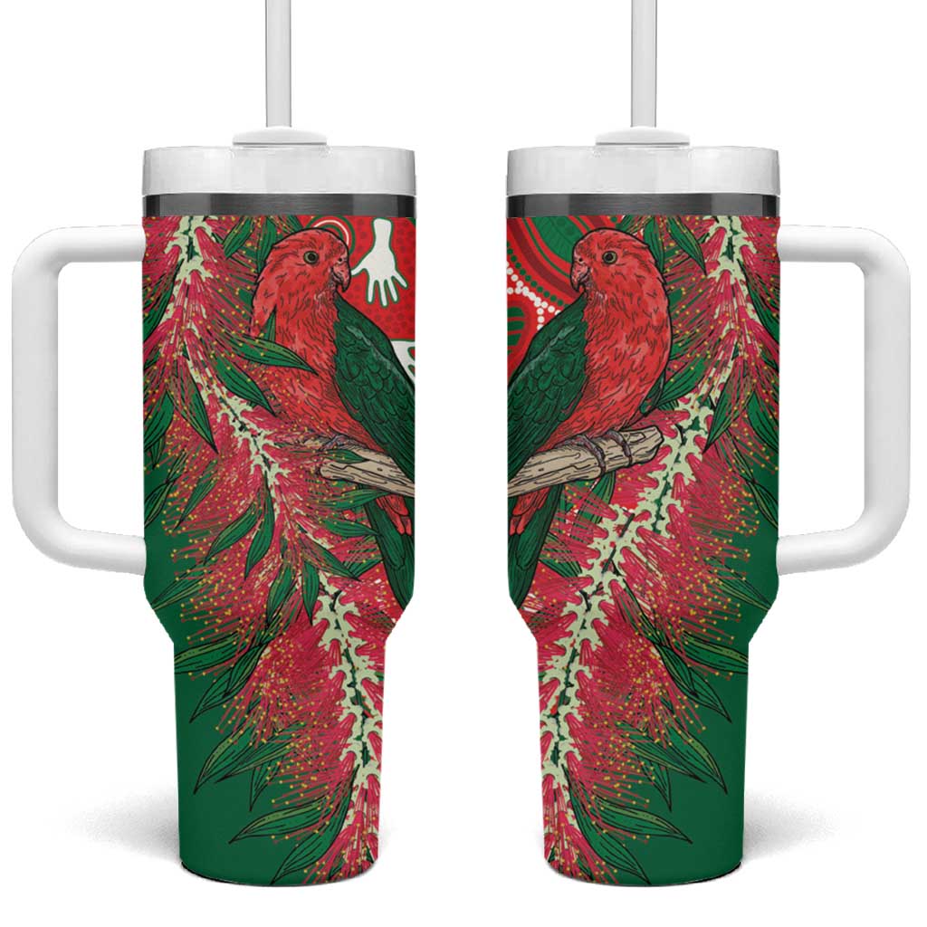 King Parrot Australia Tumbler With Handle Bottlebrushes Aboriginal Art - Aussie Hoodie