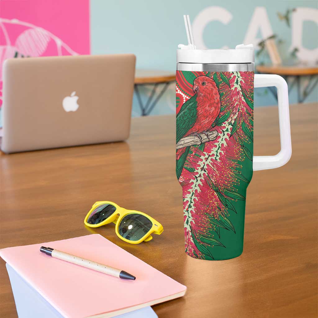 King Parrot Australia Tumbler With Handle Bottlebrushes Aboriginal Art - Aussie Hoodie