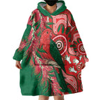 King Parrot Australia Wearable Blanket Hoodie Bottlebrushes Aboriginal Art - Aussie Hoodie