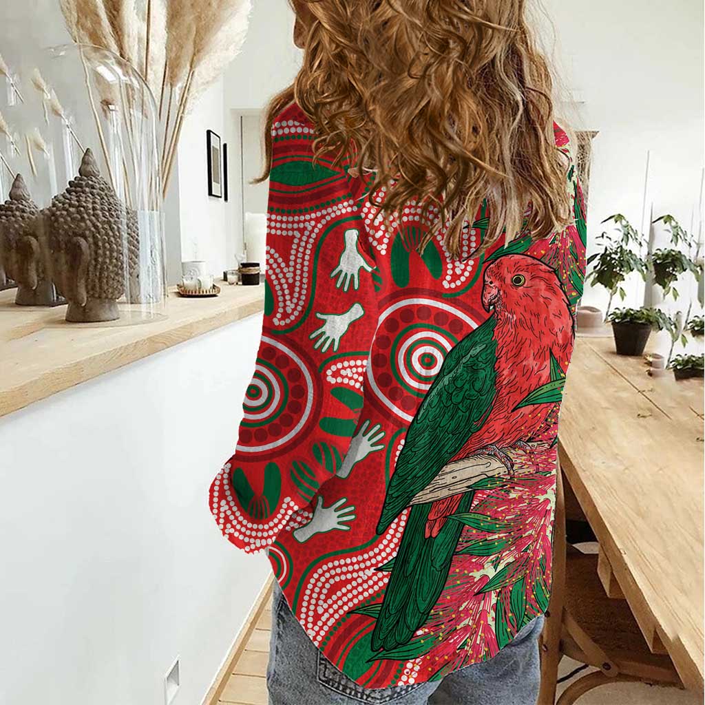 King Parrot Australia Women Casual Shirt Bottlebrushes Aboriginal Art - Aussie Hoodie