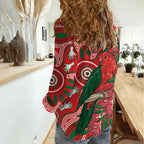King Parrot Australia Women Casual Shirt Bottlebrushes Aboriginal Art - Aussie Hoodie
