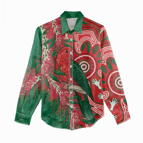 King Parrot Australia Women Casual Shirt Bottlebrushes Aboriginal Art - Aussie Hoodie