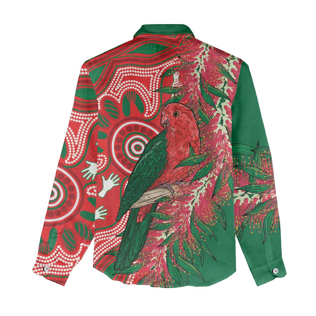 King Parrot Australia Women Casual Shirt Bottlebrushes Aboriginal Art - Aussie Hoodie
