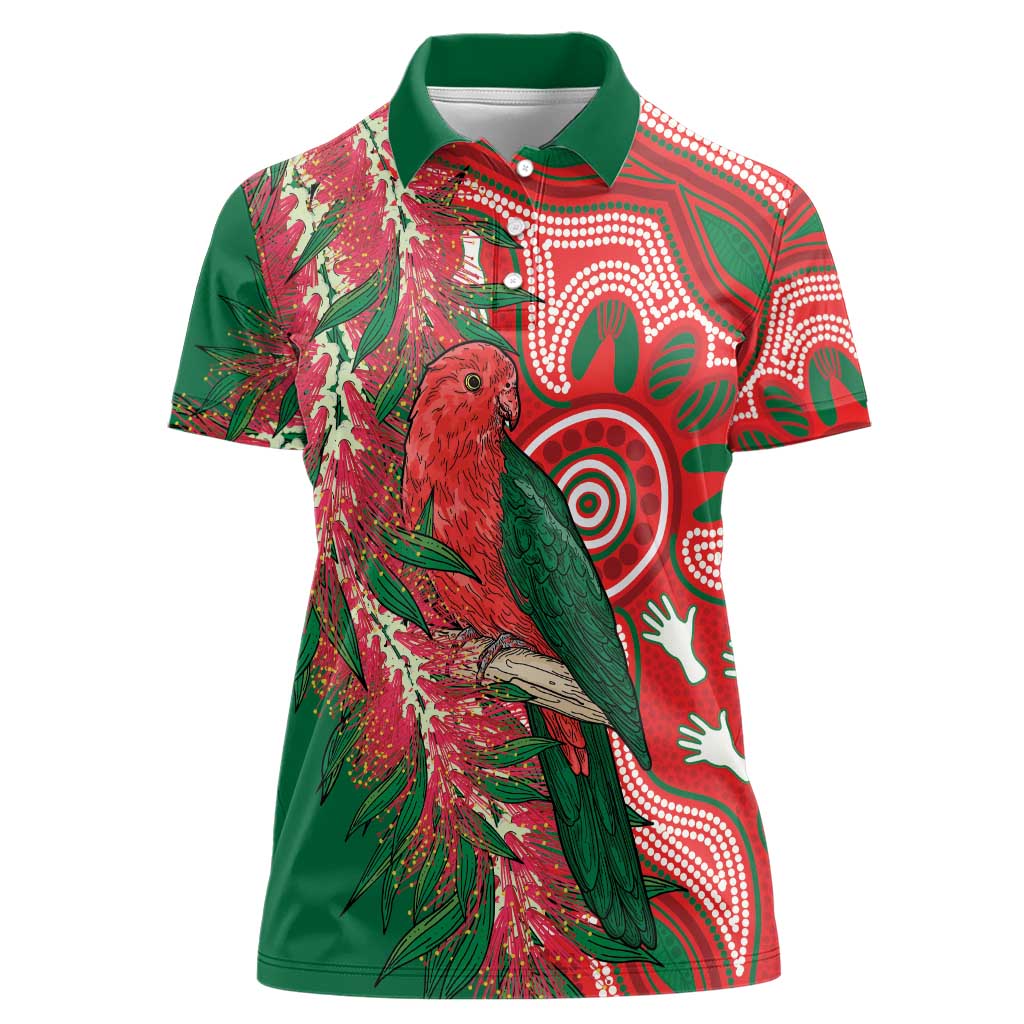 King Parrot Australia Women Polo Shirt Bottlebrushes Aboriginal Art - Aussie Hoodie