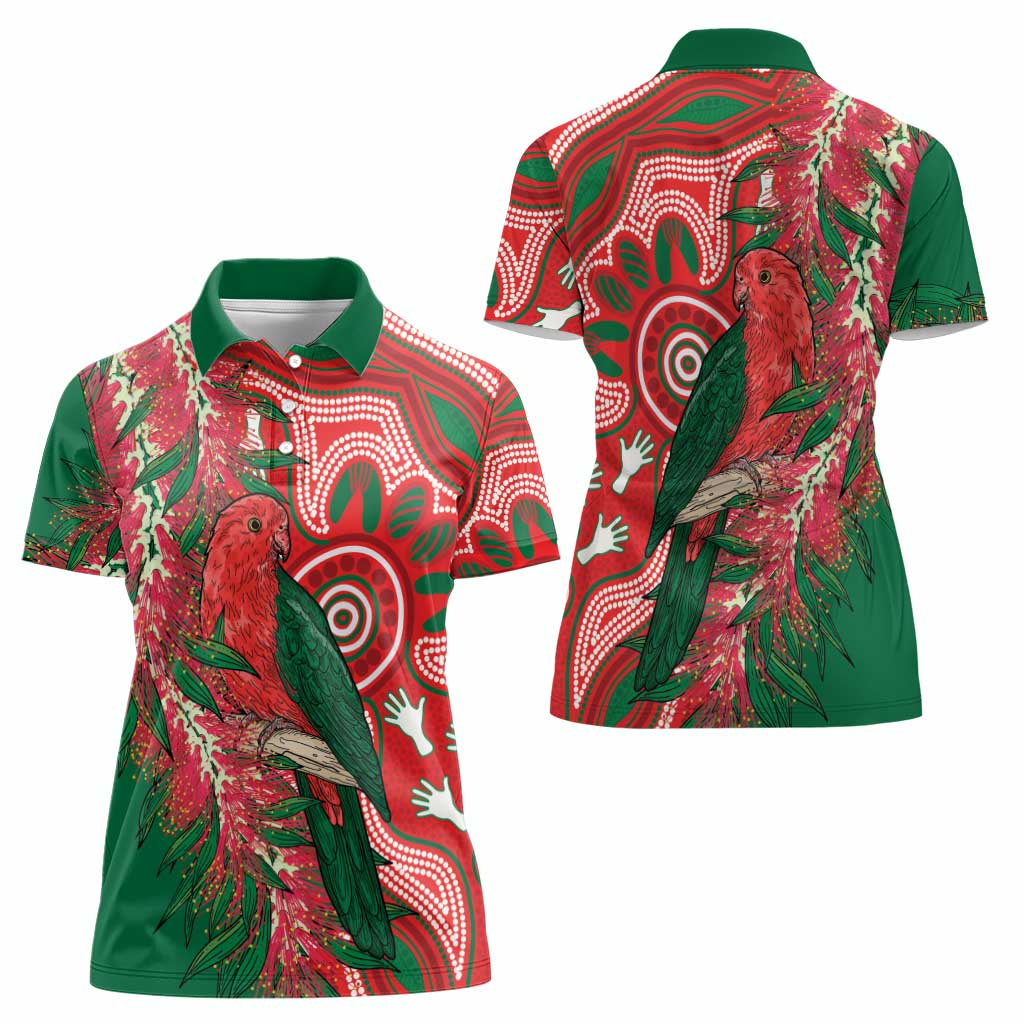 King Parrot Australia Women Polo Shirt Bottlebrushes Aboriginal Art - Aussie Hoodie