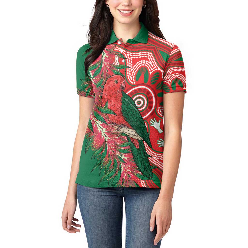 King Parrot Australia Women Polo Shirt Bottlebrushes Aboriginal Art - Aussie Hoodie