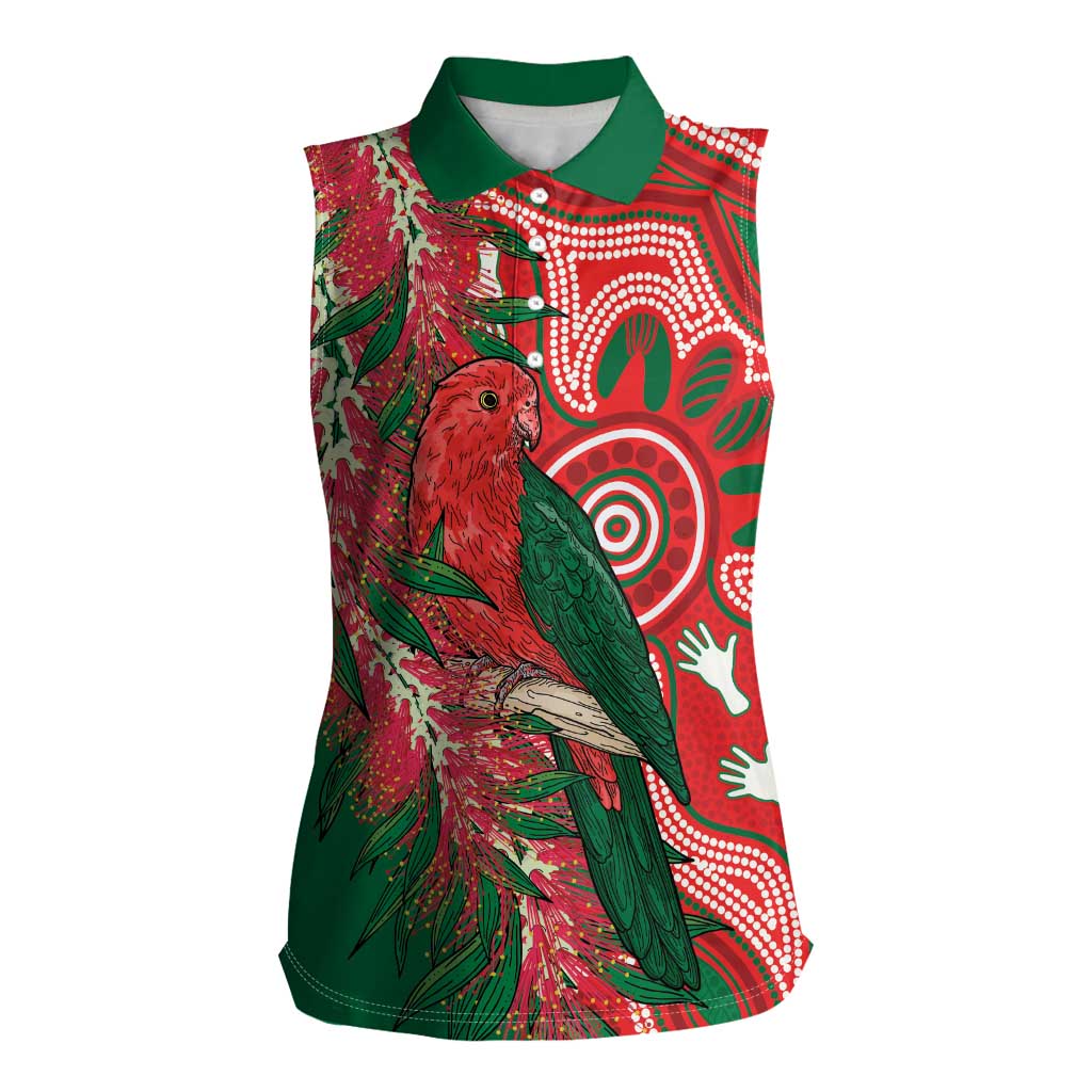 King Parrot Australia Women Sleeveless Polo Shirt Bottlebrushes Aboriginal Art - Aussie Hoodie