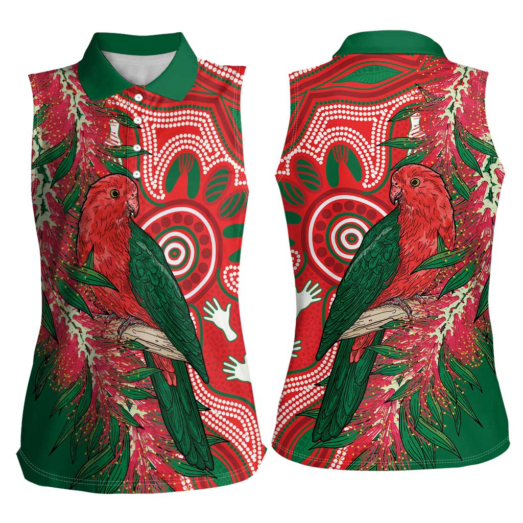 King Parrot Australia Women Sleeveless Polo Shirt Bottlebrushes Aboriginal Art - Aussie Hoodie