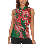 King Parrot Australia Women Sleeveless Polo Shirt Bottlebrushes Aboriginal Art - Aussie Hoodie