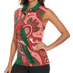 King Parrot Australia Women Sleeveless Polo Shirt Bottlebrushes Aboriginal Art - Aussie Hoodie