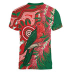 King Parrot Australia Women V-Neck T-Shirt Bottlebrushes Aboriginal Art - Aussie Hoodie
