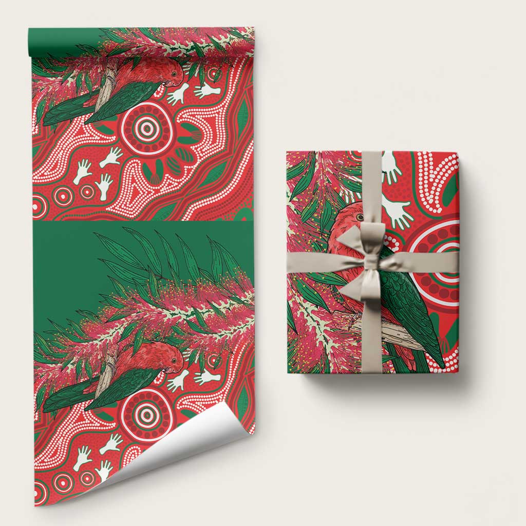 King Parrot Australia Wrapping Paper Bottlebrushes Aboriginal Art - Aussie Hoodie
