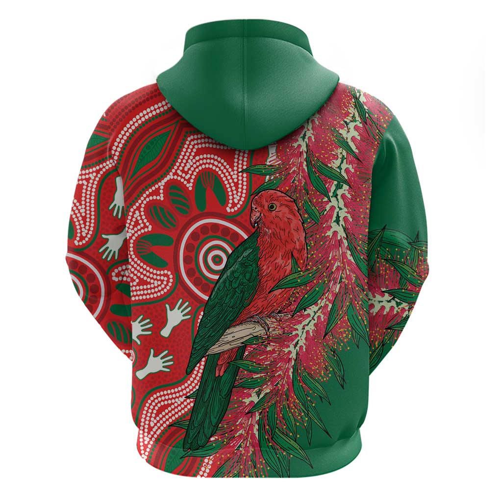 King Parrot Australia Zip Hoodie Bottlebrushes Aboriginal Art - Aussie Hoodie