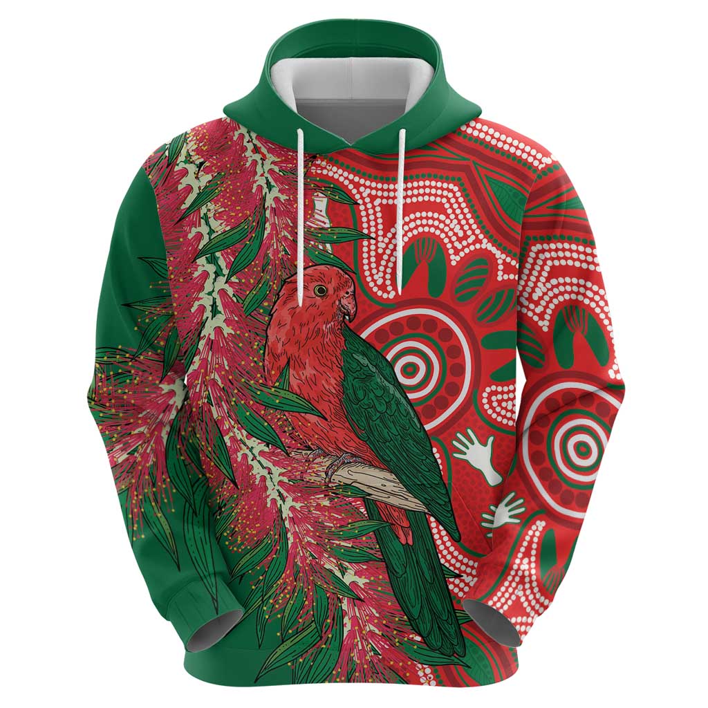 King Parrot Australia Zip Hoodie Bottlebrushes Aboriginal Art - Aussie Hoodie