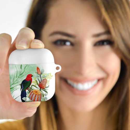 King Parrot Australia AirPods Case Alisterus Scapularis Banksia Watercolor - Aussie Hoodie