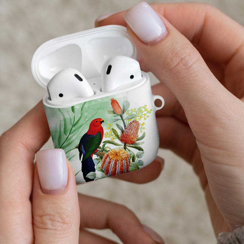 King Parrot Australia AirPods Case Alisterus Scapularis Banksia Watercolor - Aussie Hoodie